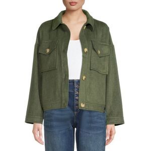 Time and Tru Green Soft Wool Blend Shacket Cropped Shirt Jacket Medium